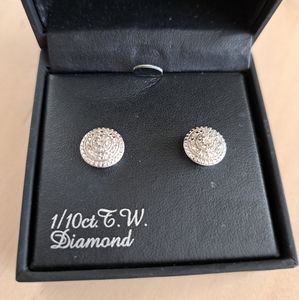 Pave Diamond (1/10 ct. tw) 10mm Round Earrings Sterling Silver Mount 925 Silver
